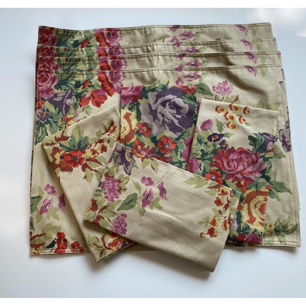 Placemats and Napkins Set - Set of 4- Williams Sonoma English Floral Rose NEW